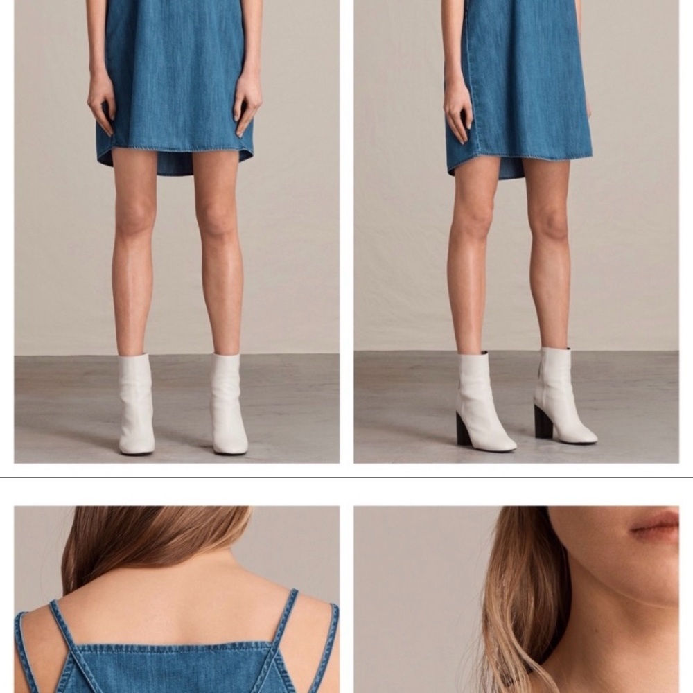 AllSaints Denim Mini Dress Small | Spaghetti‎ Strap Halter Chambray Size Small